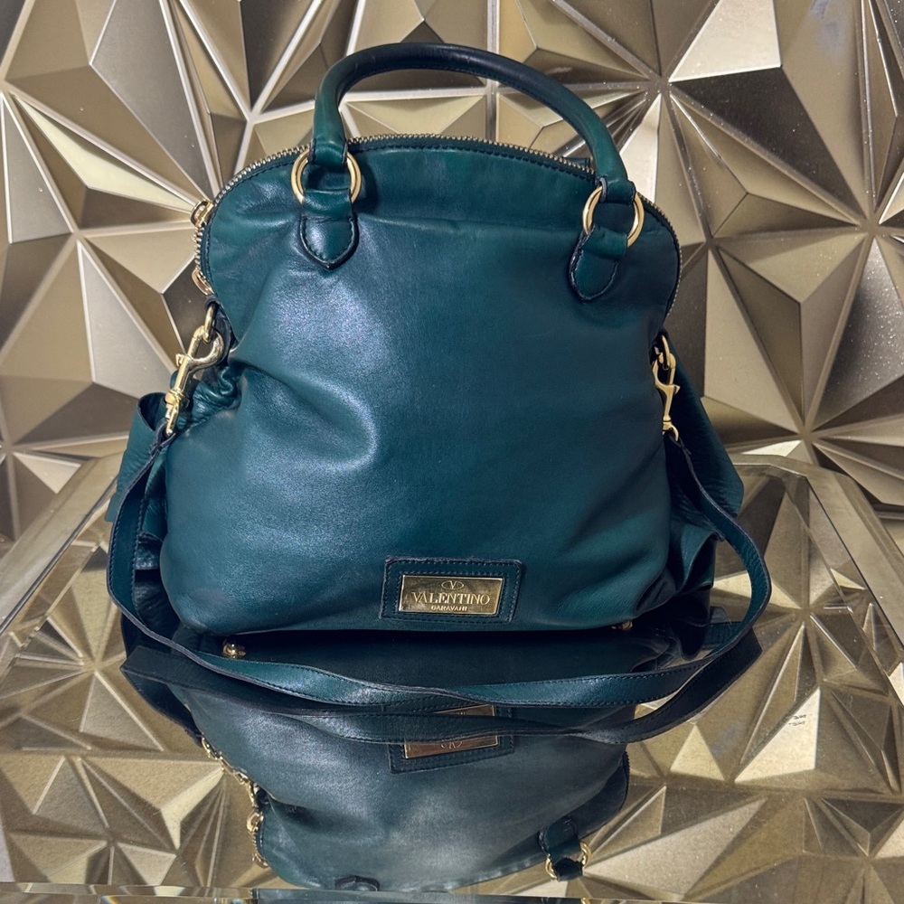 Valentino Garavani 3D‎ Rose Petal Leather Handbag Emerald Green Gold Hardware